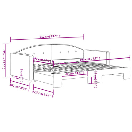 daybed med udtræk 90x190 cm velour lysegrå