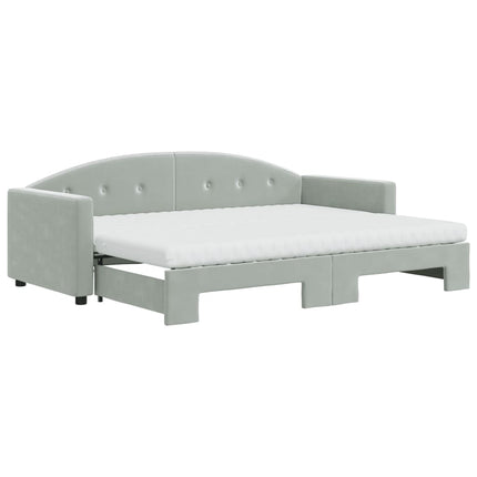 daybed med udtræk og madras 80x200 cm velour lysegrå