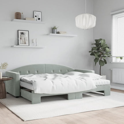 daybed med udtræk og madras 80x200 cm velour lysegrå