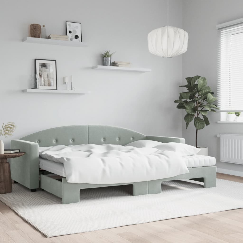 daybed med udtræk og madras 80x200 cm velour lysegrå