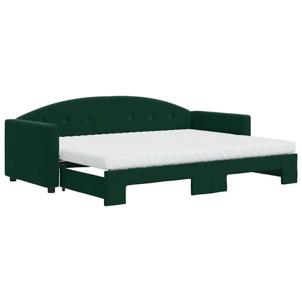 daybed med udtræk og madras 80x200 cm velour mørkegrøn
