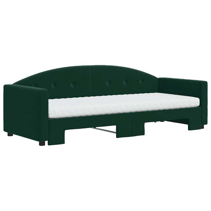daybed med udtræk og madras 80x200 cm velour mørkegrøn