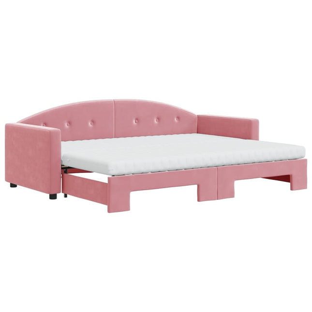 daybed med udtræk og madras 80x200 cm velour lyserød
