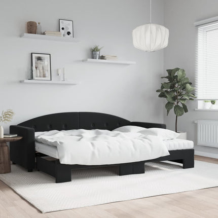 daybed med udtræk og madras 80x200 cm velour sort