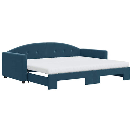 daybed med udtræk og madras 90x200 cm velour blå