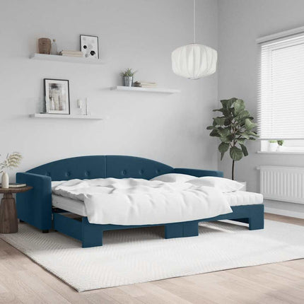 daybed med udtræk og madras 90x200 cm velour blå