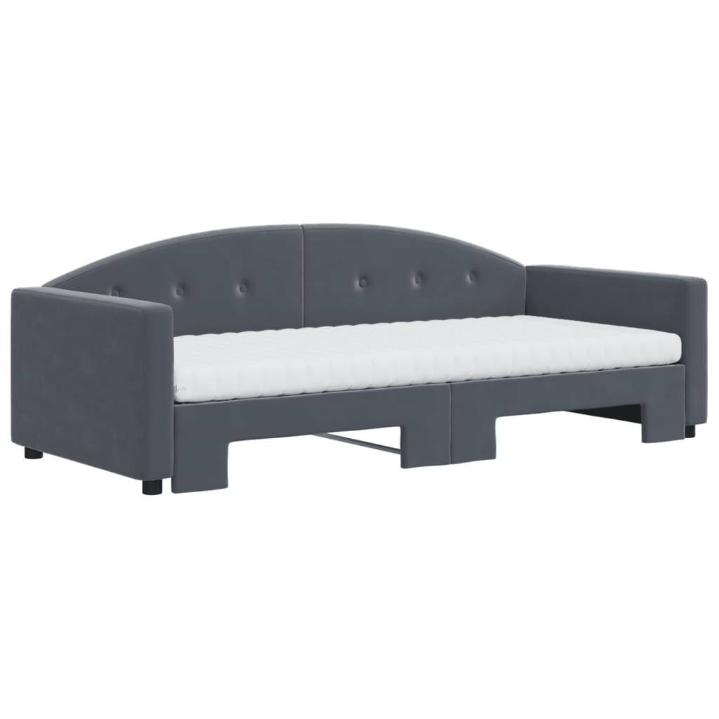 daybed med udtræk og madras 90x200 cm velour mørkegrå