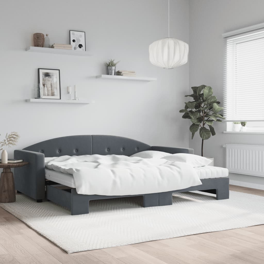 daybed med udtræk og madras 90x200 cm velour mørkegrå