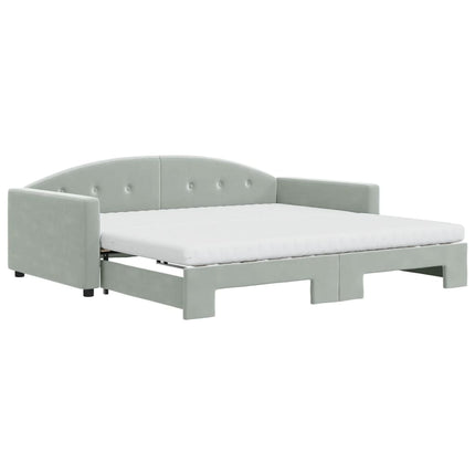 daybed med udtræk og madras 100x200 cm velour lysegrå