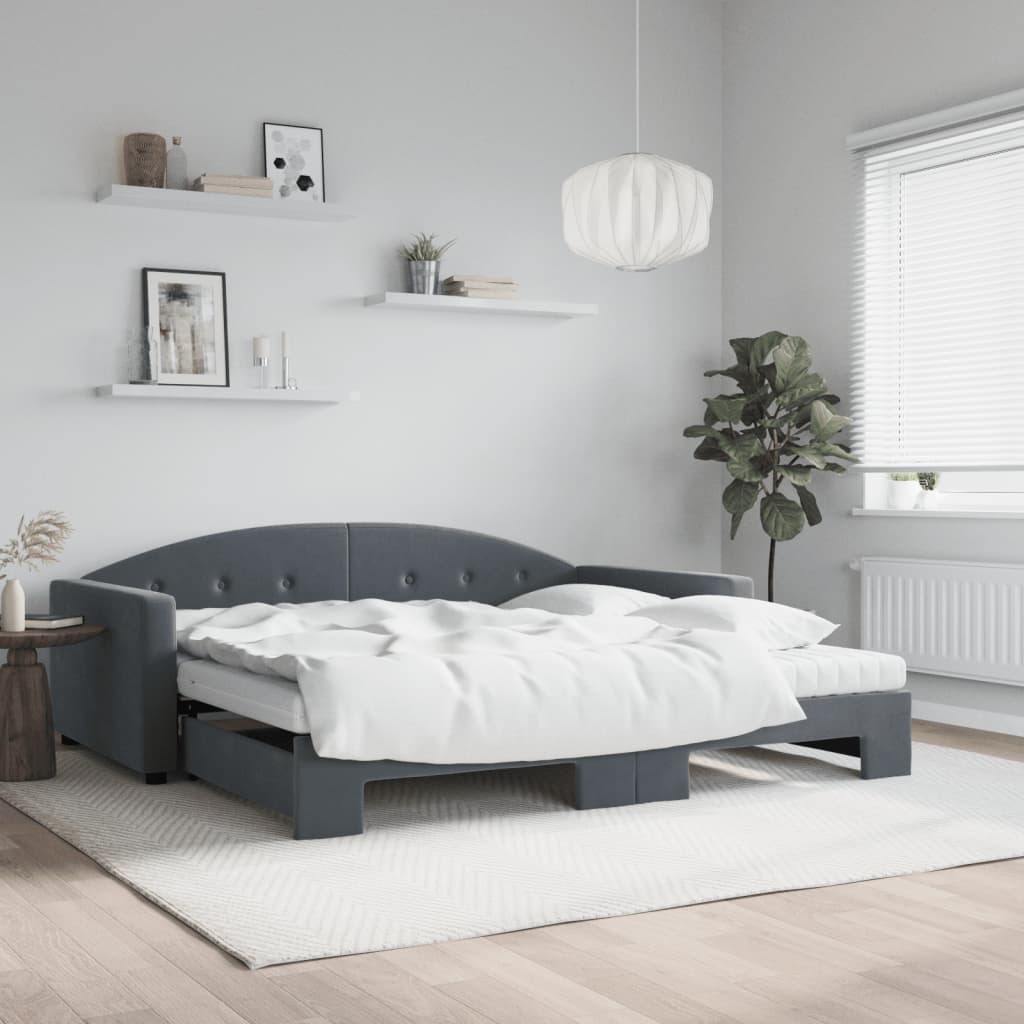 daybed med udtræk og madras 100x200 cm velour mørkegrå