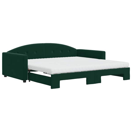 daybed med udtræk og madras 100x200 cm velour mørkegrøn