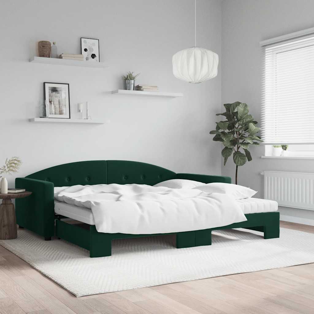 daybed med udtræk og madras 100x200 cm velour mørkegrøn billede