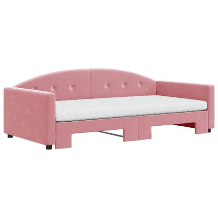 daybed med udtræk og madras 100x200 cm velour lyserød