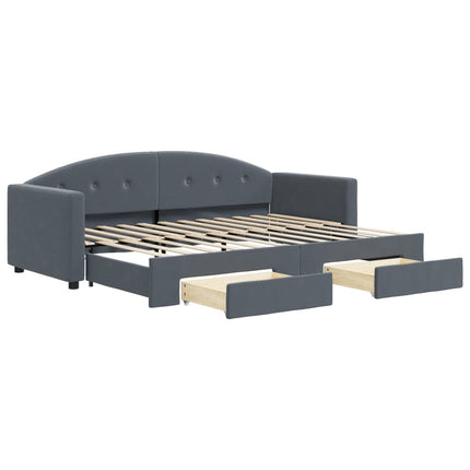daybed med udtræk og skuffer 80x200 cm velour mørkegrå