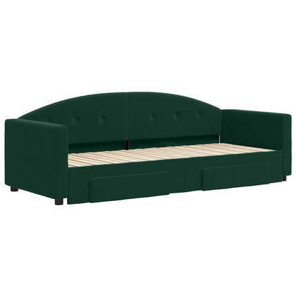 daybed med udtræk og skuffer 80x200 cm velour mørkegrøn