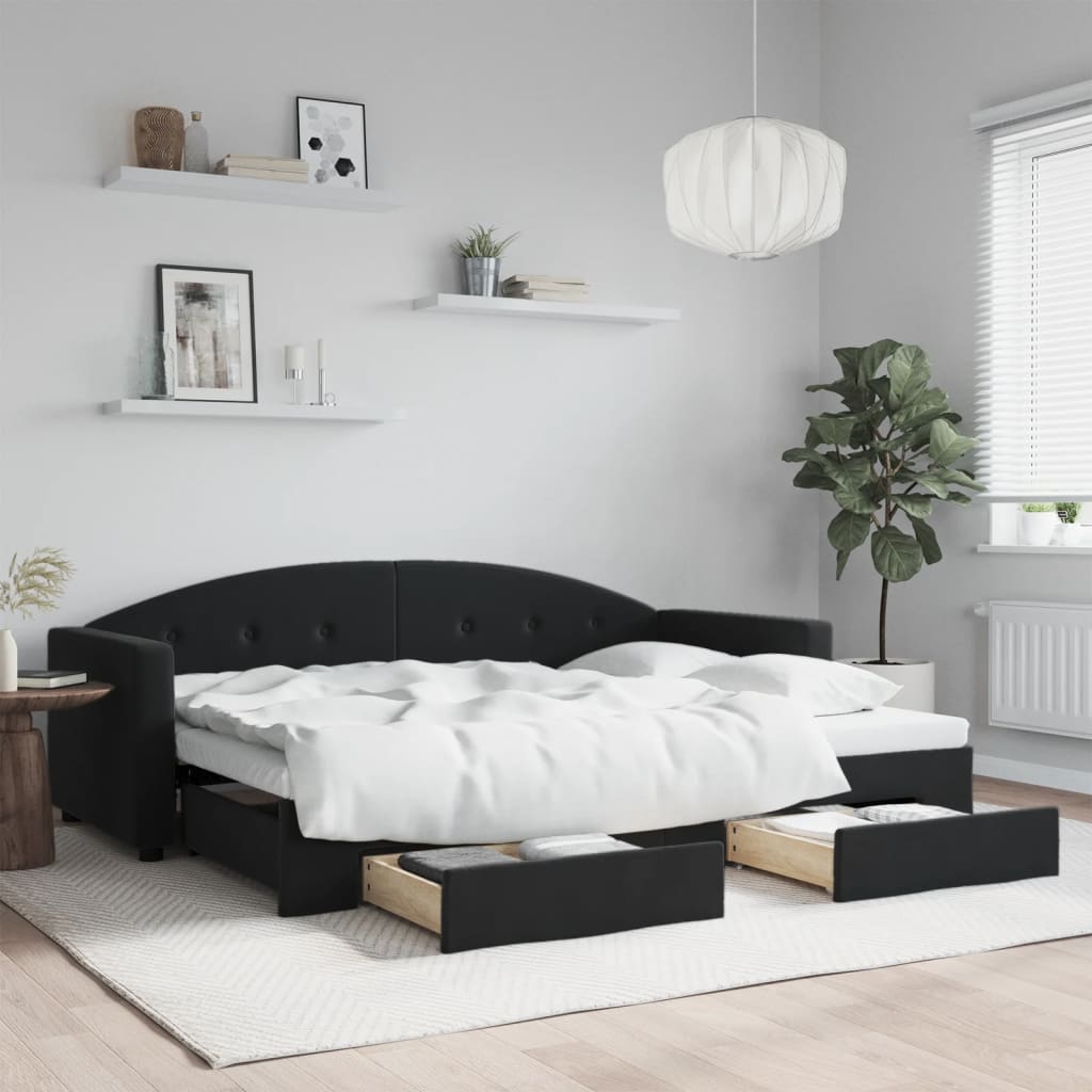 daybed med udtræk og skuffer 80x200 cm velour sort billede