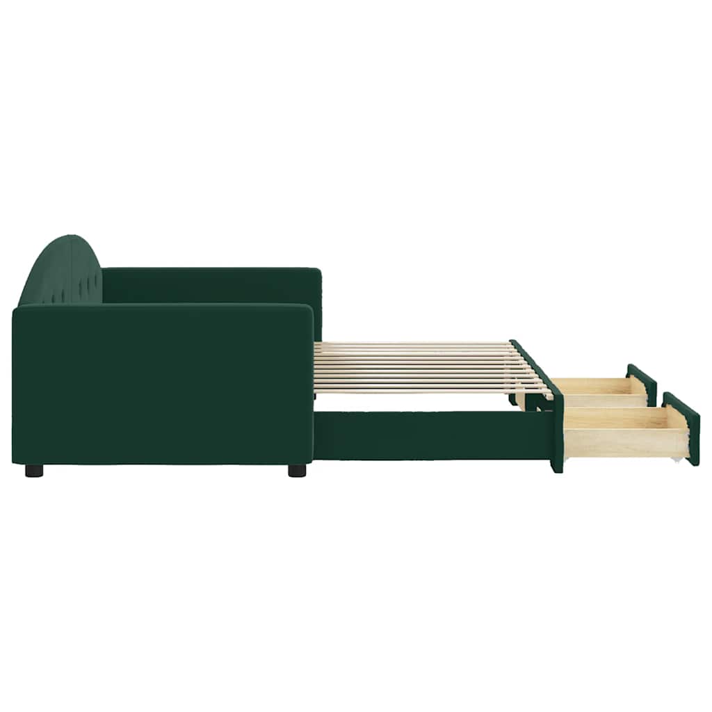 daybed med udtræk og skuffer 90x200 cm velour mørkegrøn