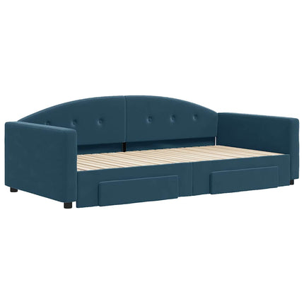 daybed med udtræk og skuffer 100x200 cm velour blå