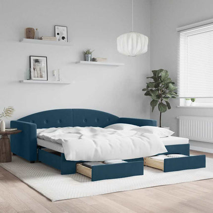 daybed med udtræk og skuffer 100x200 cm velour blå