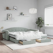daybed med udtræk og skuffer 100x200 cm velour lysegrå