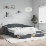 daybed med udtræk og skuffer 100x200 cm velour mørkegrå