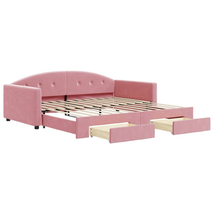 daybed med udtræk og skuffer 100x200 cm velour lyserød