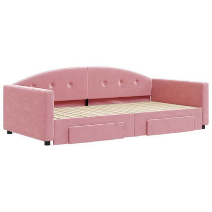 daybed med udtræk og skuffer 100x200 cm velour lyserød