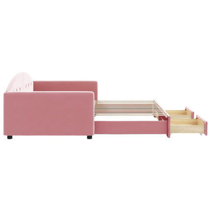 daybed med udtræk og skuffer 100x200 cm velour lyserød