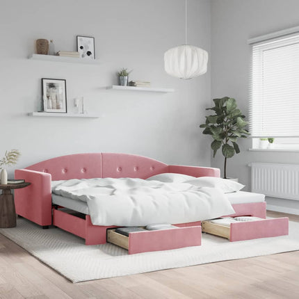 daybed med udtræk og skuffer 100x200 cm velour lyserød