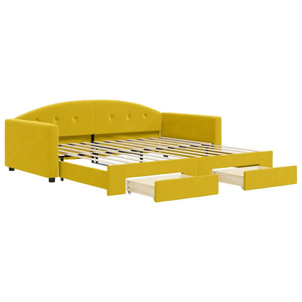 daybed med udtræk og skuffer 100x200 cm velour gul