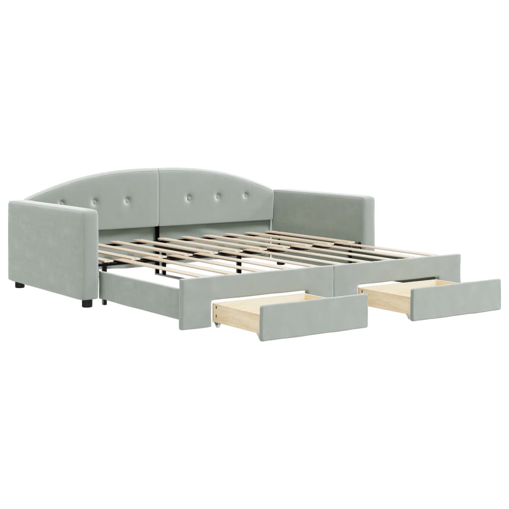 daybed med udtræk og skuffer 90x190 cm velour lysegrå