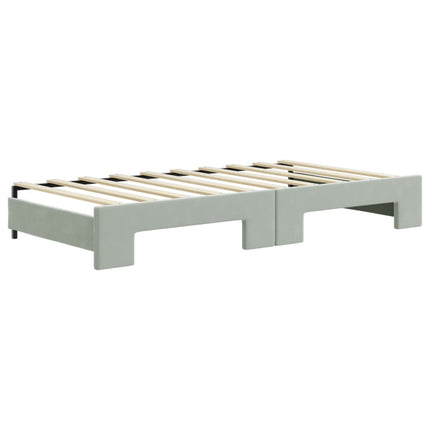 daybed med udtræk og skuffer 90x190 cm velour lysegrå