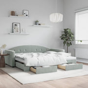 daybed med udtræk og skuffer 90x190 cm velour lysegrå