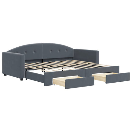 daybed med udtræk og skuffer 90x190 cm velour mørkegrå