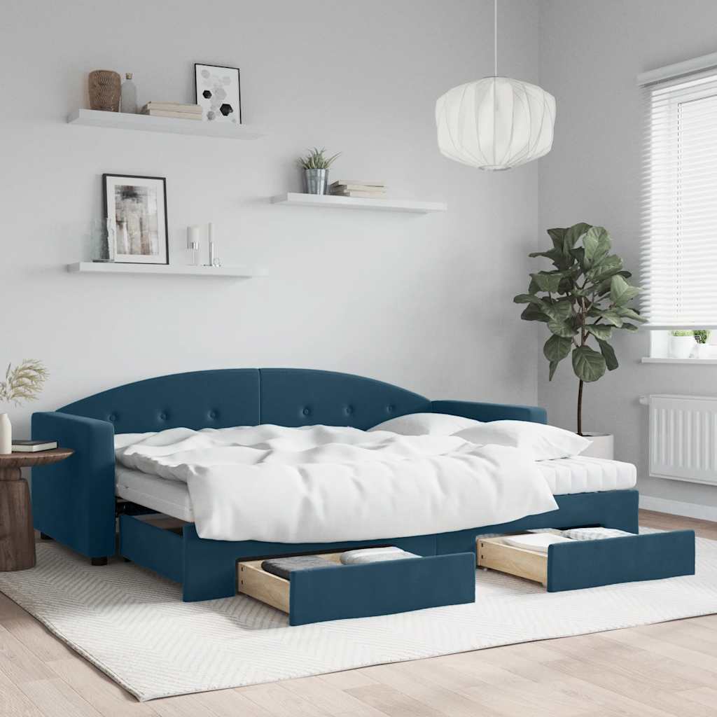 daybed med udtræk og skuffer 80x200 cm stof blå