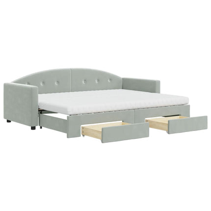 daybed med udtræk og skuffer 80x200 cm velour lysegrå