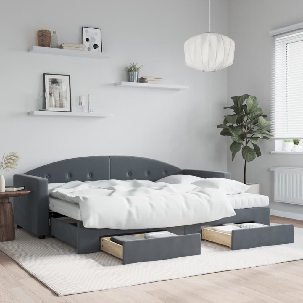 daybed med udtræk og skuffer 80x200 cm velour mørkegrå billede
