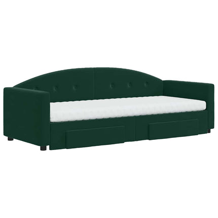 daybed med udtræk og skuffer 80x200 cm velour mørkegrøn