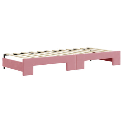 daybed med udtræk og skuffer 80x200 cm velour lyserød