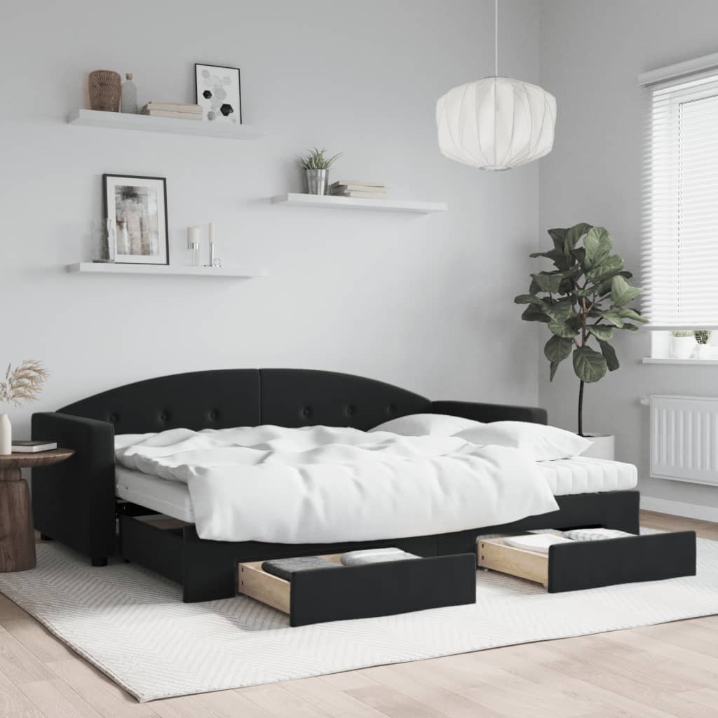 daybed med udtræk og skuffer 80x200 cm velour sort billede