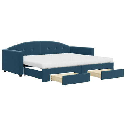 daybed med udtræk og skuffer 90x200 cm velour blå
