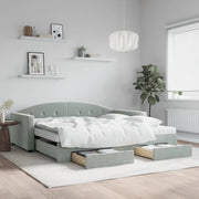 daybed med udtræk og skuffer 100x200 cm velour lysegrå