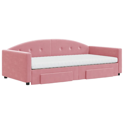 daybed med udtræk og skuffer 100x200 cm velour lyserød
