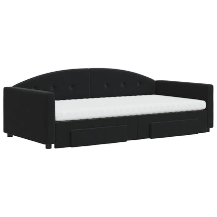 daybed med udtræk og skuffer 100x200 cm velour sort