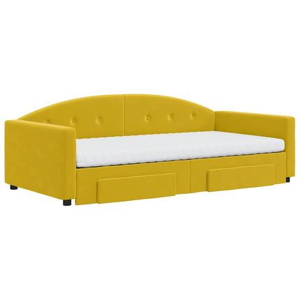 daybed med udtræk og skuffer 100x200 cm velour gul