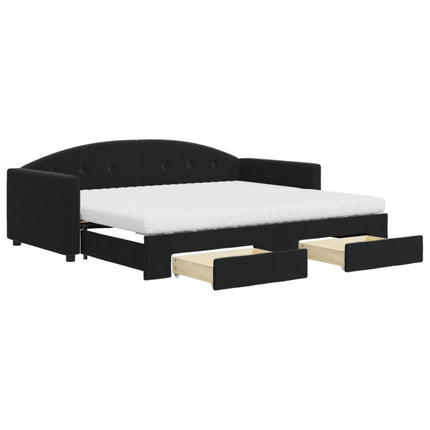 daybed med udtræk og skuffer 90x190 cm velour sort