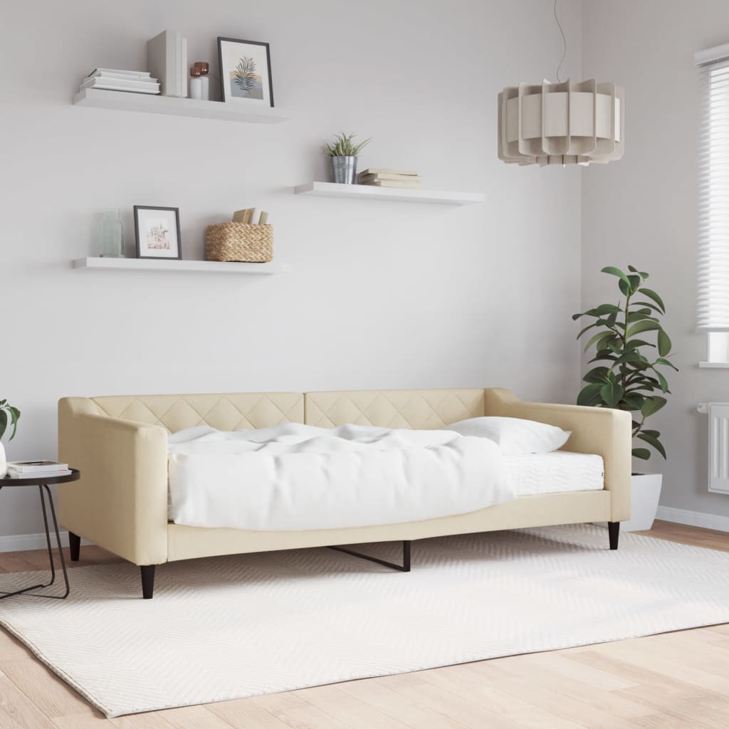 daybed med madras 90x200 cm stof cremefarvet