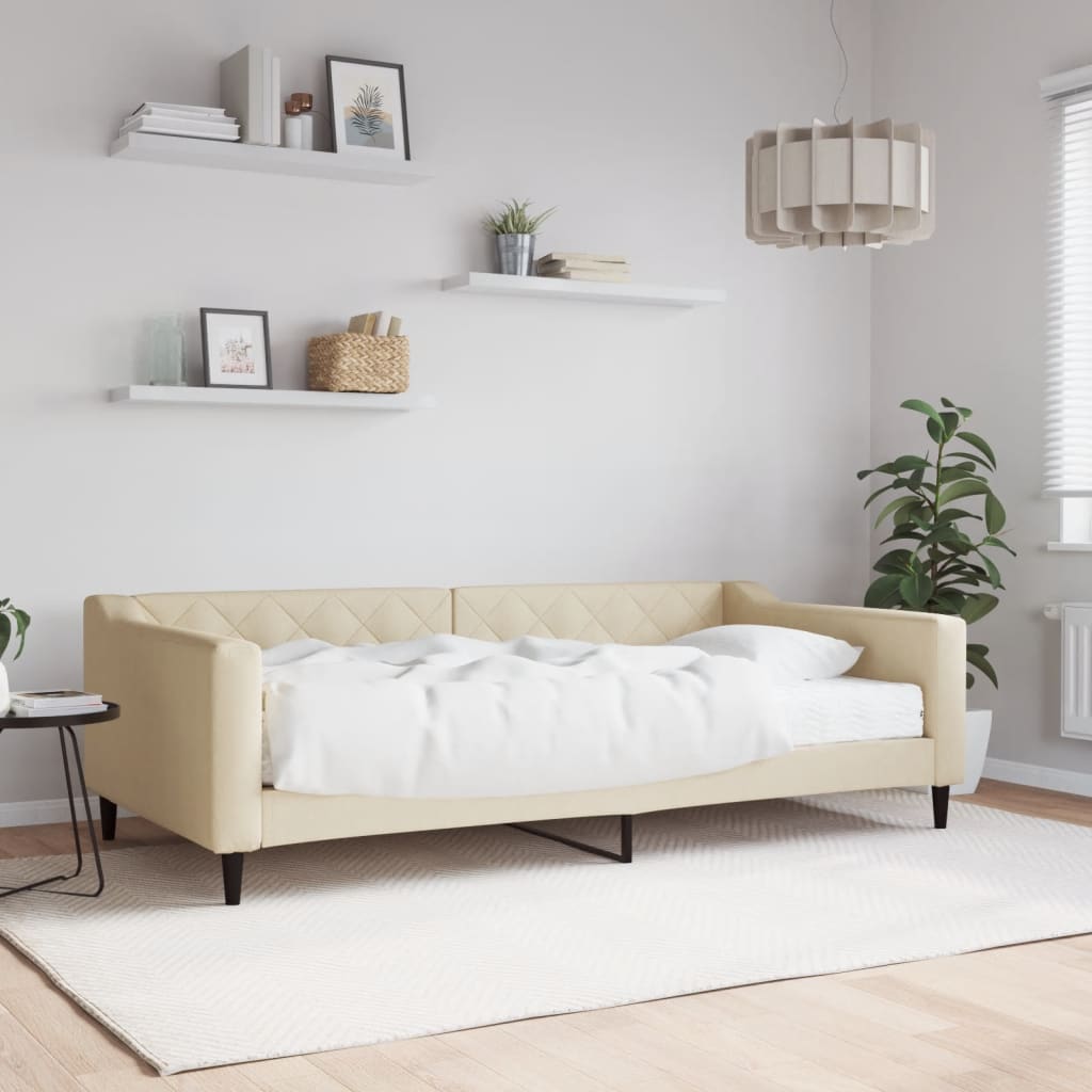 daybed med madras 100x200 cm stof cremefarvet