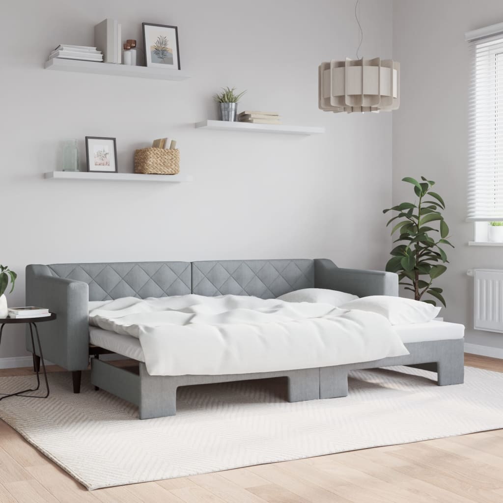 Daybed med udtræk 80×200 cm i stof - lysegrå
