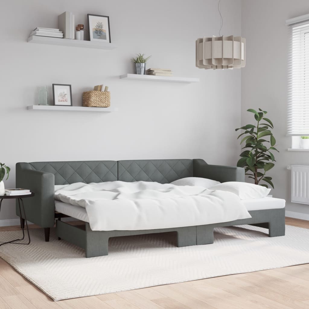 Daybed med udtræk 80×200 cm - stof, mørkegrå